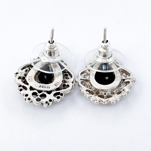 Vintage Sterling Silver 925 Avon Black Onyx Filigree Earrings - Picture 5 of 7